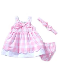 Rare Editions Baby Girls Sleeveless Bow Accented Checked Empire Waist Scallop Layered Hem Dress