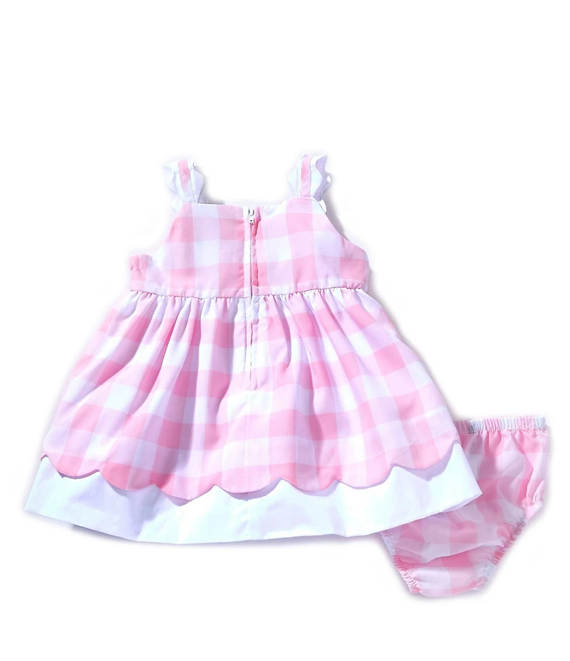 Rare Editions Baby Girls Sleeveless Bow Accented Checked Empire Waist Scallop Layered Hem Dress