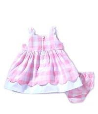 Rare Editions Baby Girls Sleeveless Bow Accented Checked Empire Waist Scallop Layered Hem Dress