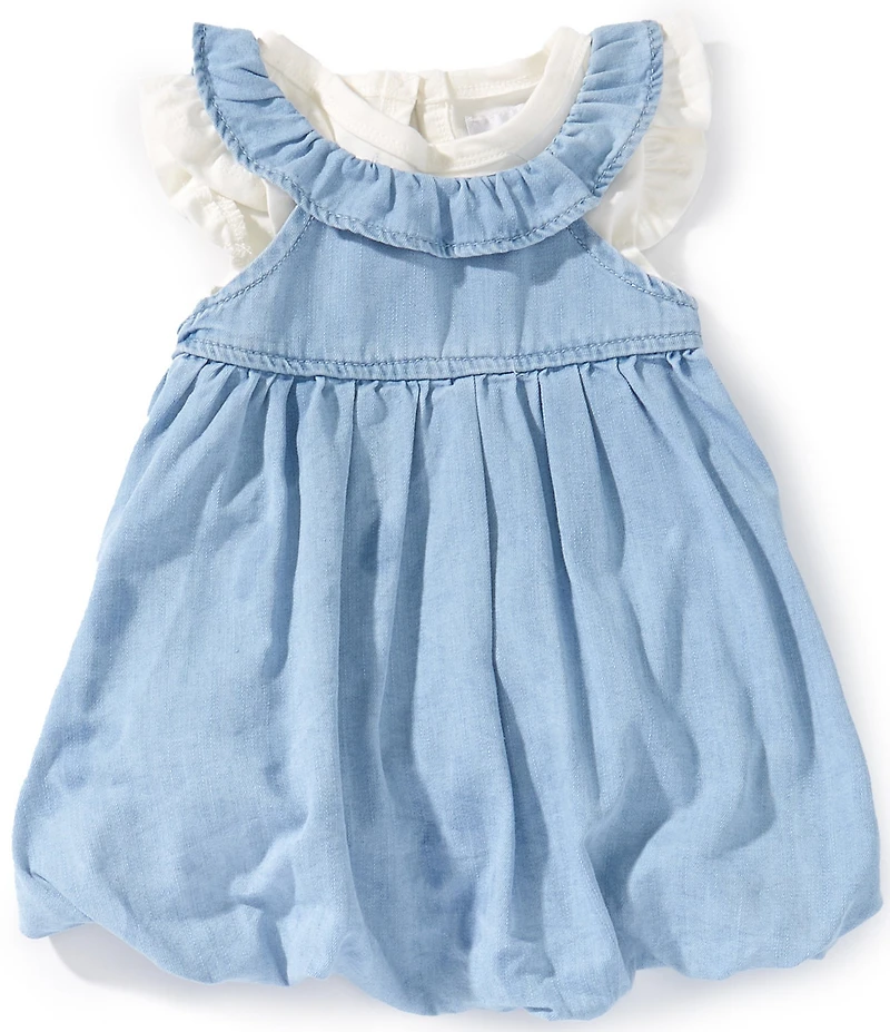 Rare Editions Baby Girls Sleeveless Chambray Jumper Dress & Flutter-Sleeve Solid Bodysuit