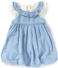 Rare Editions Baby Girls Sleeveless Chambray Jumper Dress & Flutter-Sleeve Solid Bodysuit