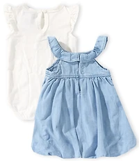 Rare Editions Baby Girls Sleeveless Chambray Jumper Dress & Flutter-Sleeve Solid Bodysuit