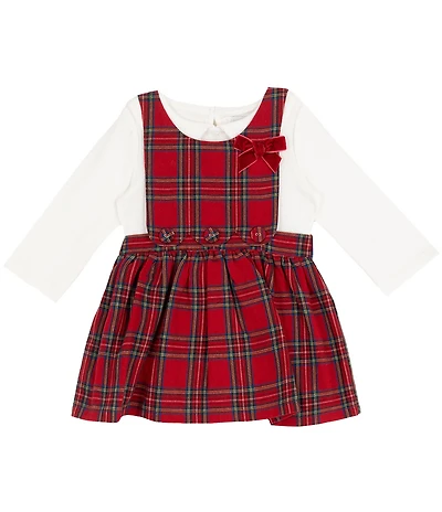 Rare Editions Baby Girls Sleeveless Checked Jumper Dress & Long-Sleeve Bodysuit set