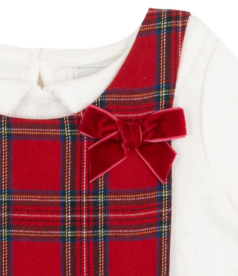 Rare Editions Baby Girls Sleeveless Checked Jumper Dress & Long-Sleeve Bodysuit set