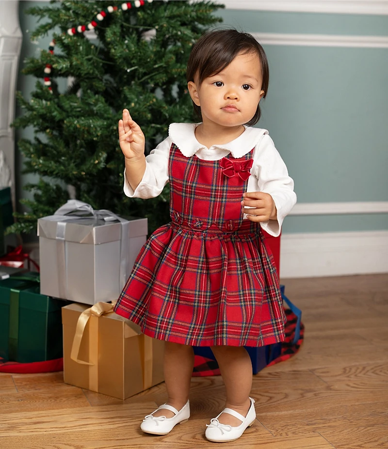 Rare Editions Baby Girls Sleeveless Checked Jumper Dress & Long-Sleeve Bodysuit set