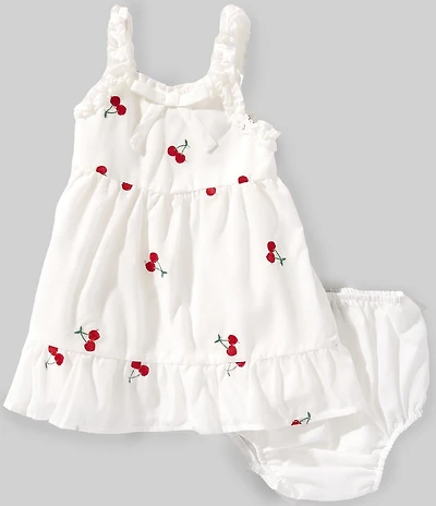 Rare Editions Baby Girls Sleeveless Cherry-Embroidered Basque-Waist Dress Dress