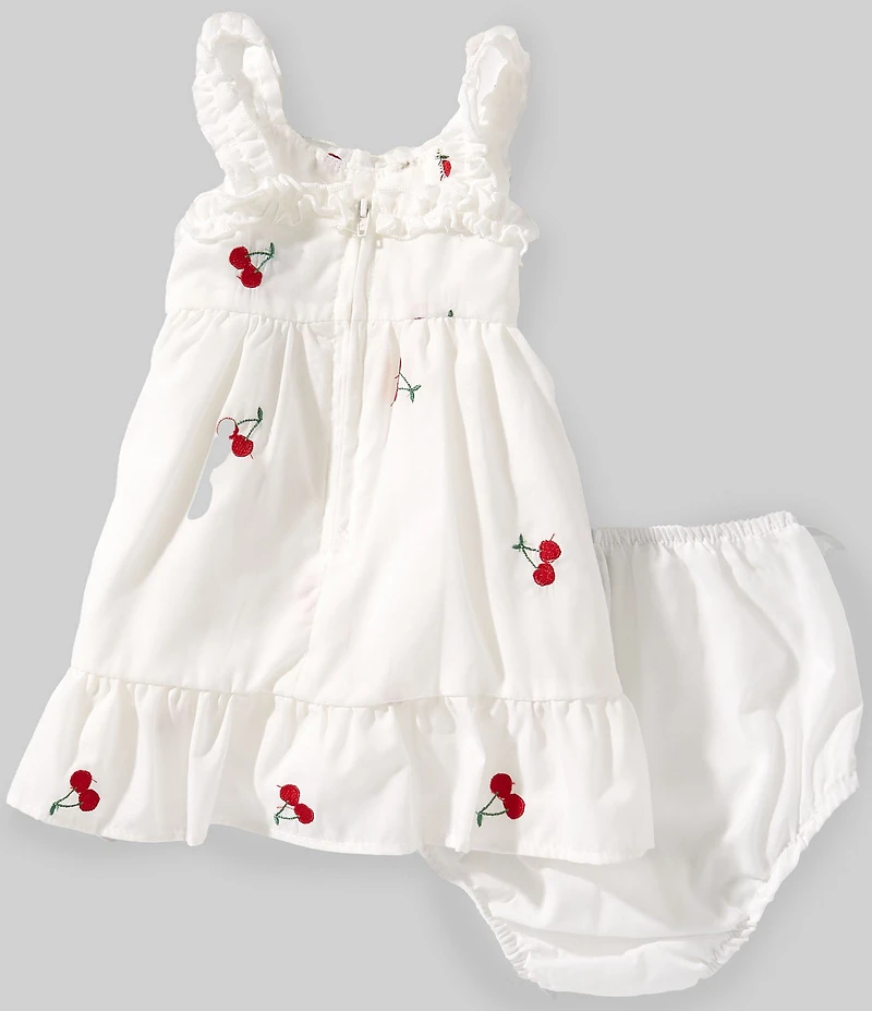Rare Editions Baby Girls Sleeveless Cherry-Embroidered Basque-Waist Dress Dress