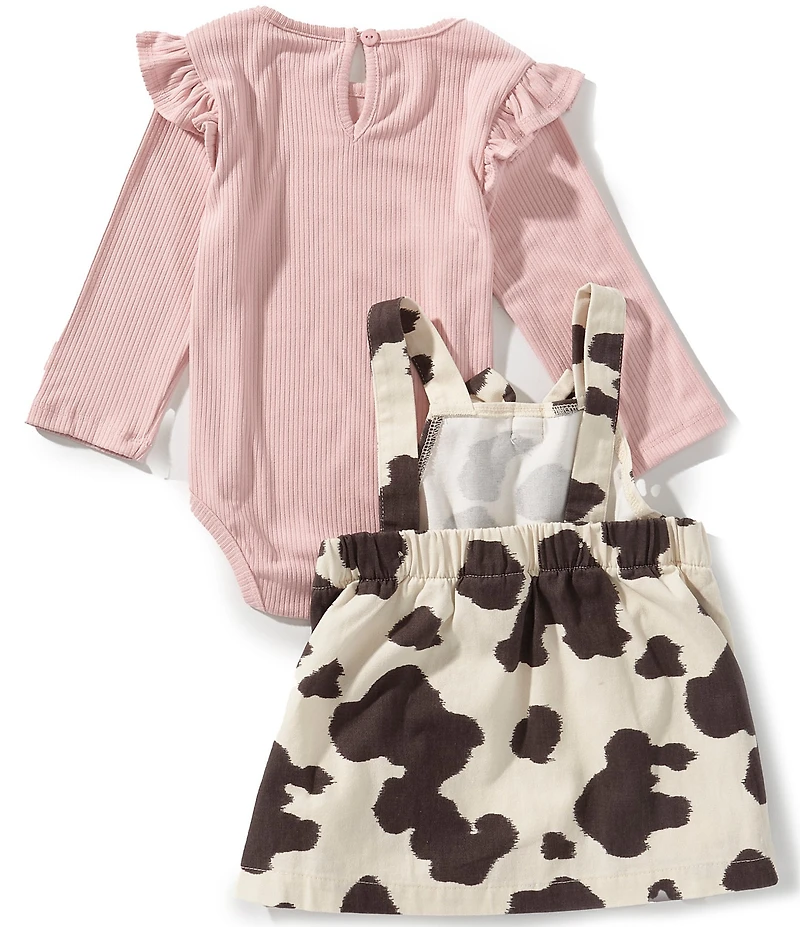Rare Editions Baby Girls Sleeveless Cow-Printed Twill Jumper Dress & Solid Long-Sleeve Knit Bodysuit