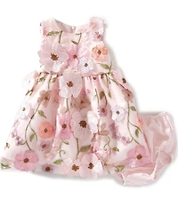 Rare Editions Baby Girls Sleeveless Floral-Embroidered-Appliqued Fit-And-Flare Dress