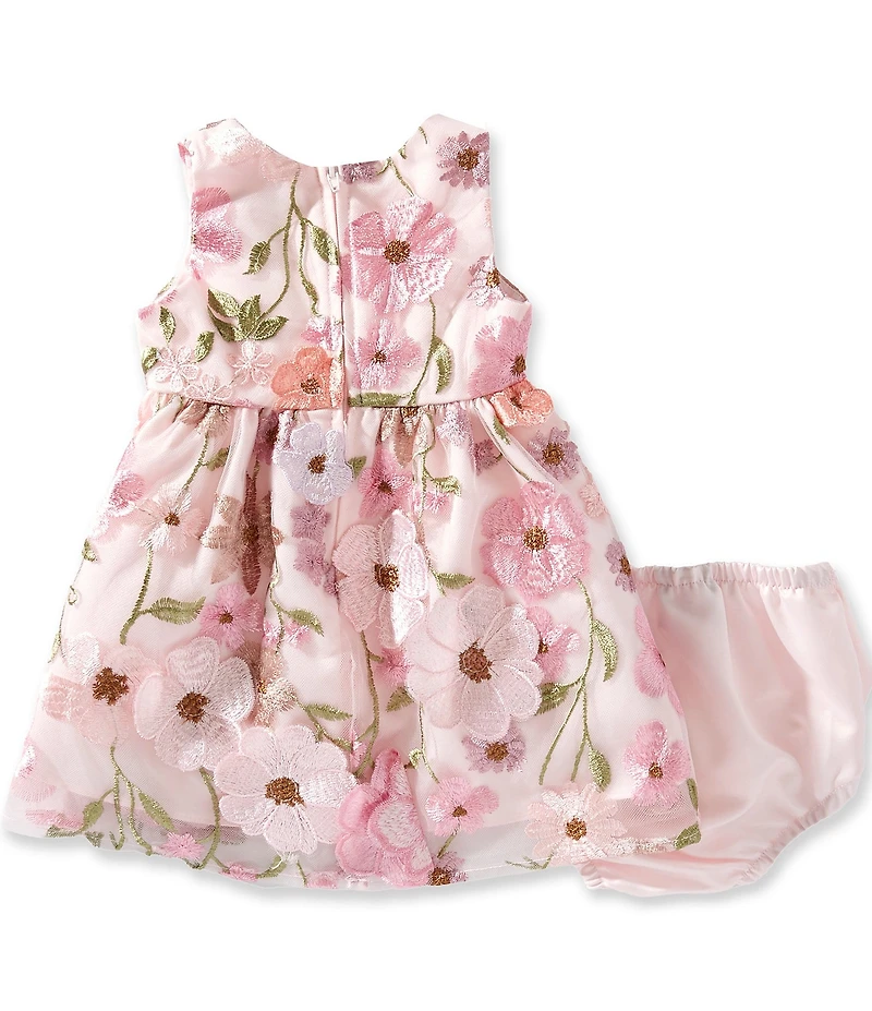 Rare Editions Baby Girls Sleeveless Floral-Embroidered-Appliqued Fit-And-Flare Dress
