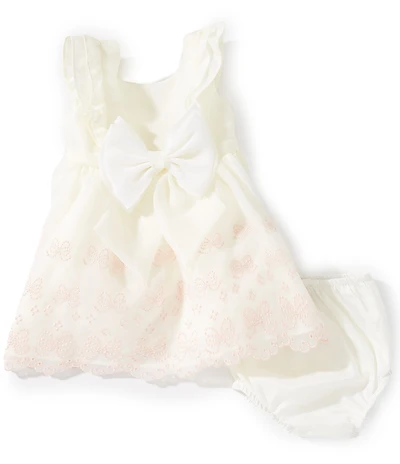 Rare Editions Baby Girls Sleeveless Flutter-Sleeve Bow-Embroidered-Border-Hem Organza Dress