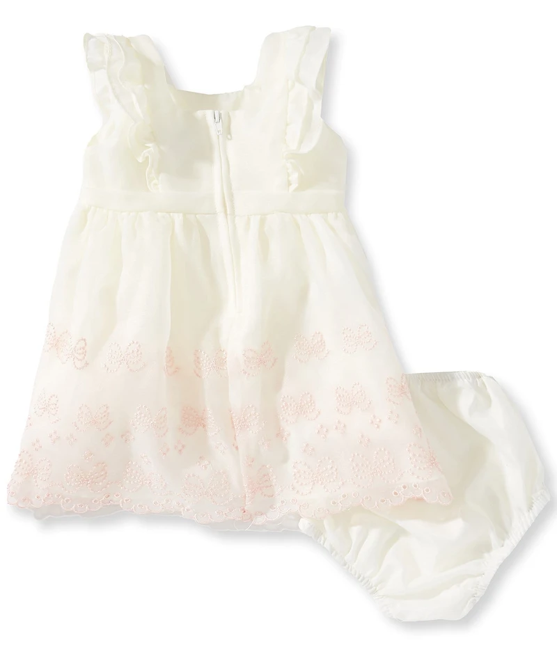 Rare Editions Baby Girls Sleeveless Flutter-Sleeve Bow-Embroidered-Border-Hem Organza Dress