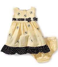 Rare Editions Baby Girls Sleeveless Gingham Schiffli Bee Embroidered Seersucker Dress