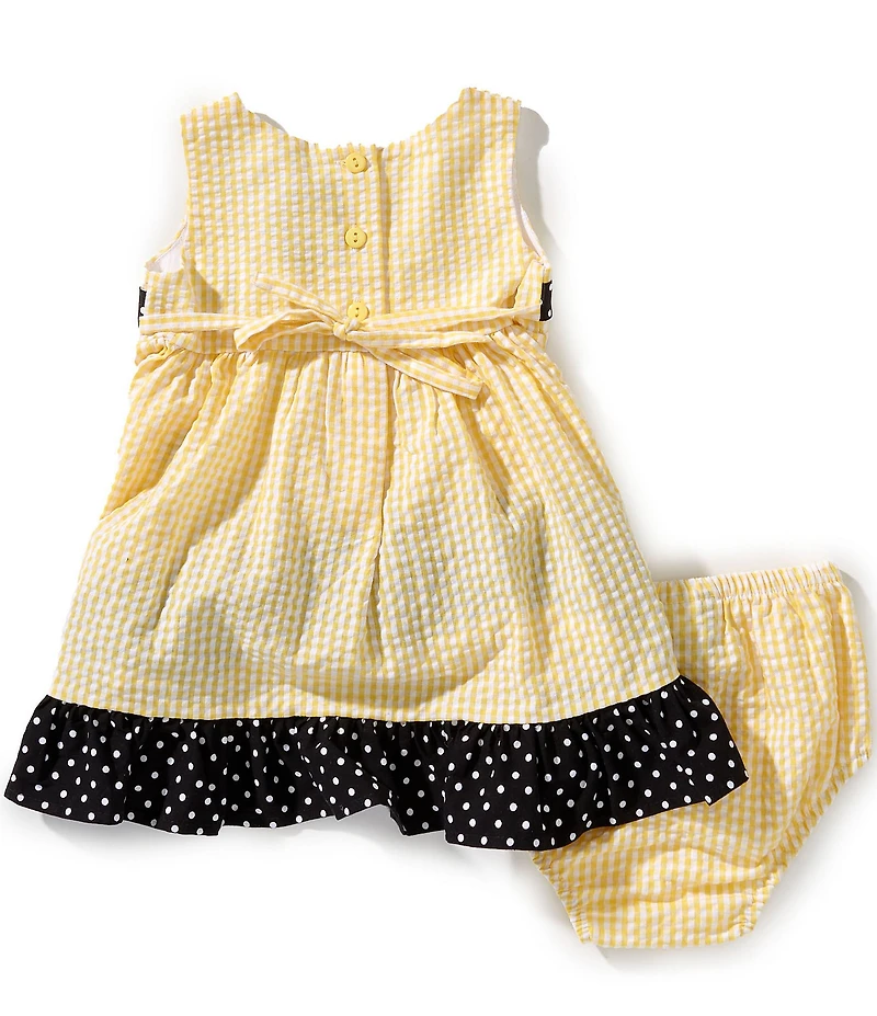 Rare Editions Baby Girls Sleeveless Gingham Schiffli Bee Embroidered Seersucker Dress