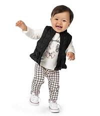 Rare Editions Baby Girls Sleeveless Heart-Appliqued Puffer Vest, Long-Sleeve Bow-Motif T-Shirt & Houndstooth Leggings Set