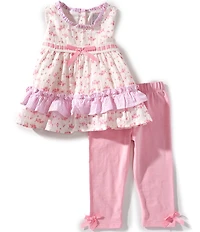 Rare Editions Baby Girls Sleeveless Printed Fit-And-Flare Dress & Solid Leggings Set