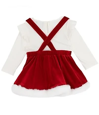 Rare Editions Baby Girls Sleeveless #double;Santa#double; Crushed Velvet Jumper Dress & Long-Sleeve Solid Knit Bodysuit Set