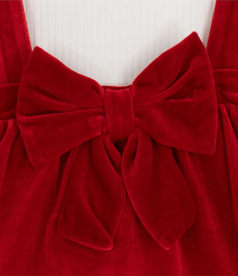 Rare Editions Baby Girls Sleeveless #double;Santa#double; Crushed Velvet Jumper Dress & Long-Sleeve Solid Knit Bodysuit Set