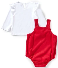 Rare Editions Baby Girls Sleeveless Santa Face Appliqued Corduroy Romper & Long-Sleeve Knit Bodysuit Set