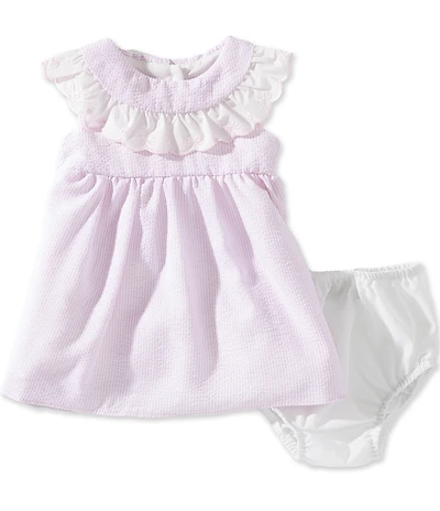 Rare Editions Baby Girls Sleeveless Scalloped Lace Collar Seersucker Dress