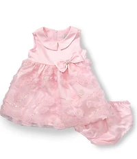 Rare Editions Baby Girls Sleeveless Peter Pan Collar Solid Bodice/Soutache-Floral-Embroidered-Skirted Fit-And-Flare Dress