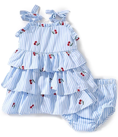 Rare Editions Baby Girls Sleeveless Striped/Cherry-Embroidered Dress