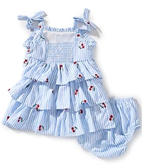 Rare Editions Baby Girls Sleeveless Striped/Cherry-Embroidered Dress