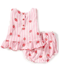 Rare Editions Baby Girls Sleeveless Striped/Strawberry-Appliqued Dress and Hat Set