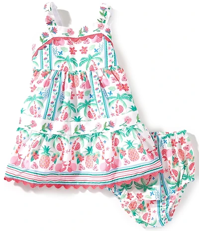 Rare Editions Baby Girls Sleeveless Tropical Printed Ricrac-Trimmed Dress