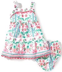 Rare Editions Baby Girls Sleeveless Tropical Printed Ricrac-Trimmed Dress