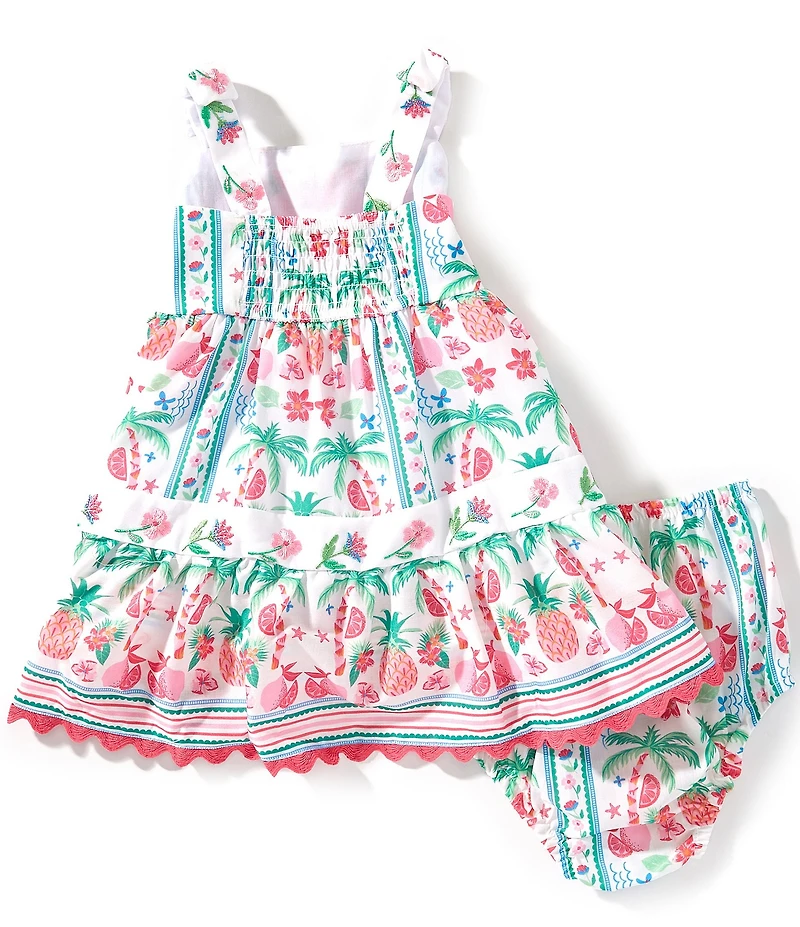 Rare Editions Baby Girls Sleeveless Tropical Printed Ricrac-Trimmed Dress