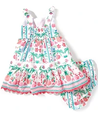 Rare Editions Baby Girls Sleeveless Tropical Printed Ricrac-Trimmed Dress