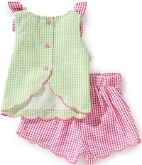 Rare Editions Baby Girls Sleeveless Watermelon-Schiffli-Embroidered Checked Seersucker Tank Top & Checked Seersucker Shorts Set