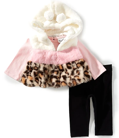 Rare Editions Baby Girls Tri-Color-Blocked Faux-Fur Hooded Vest, Long-Sleeve Knit T-Shirt & Knit Leggings Set