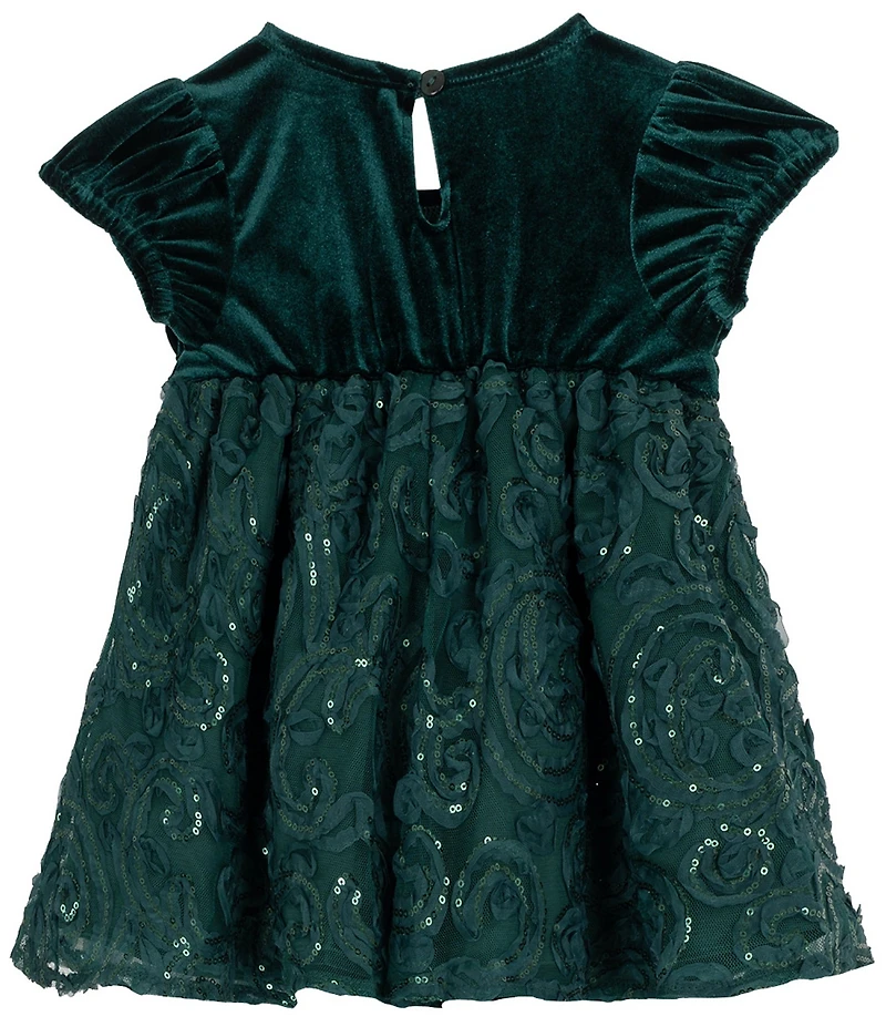 Rare Editions Baby Girls Velvet Stretch Bubble Bow Bodice Dress