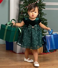 Rare Editions Baby Girls Velvet Stretch Bubble Bow Bodice Dress