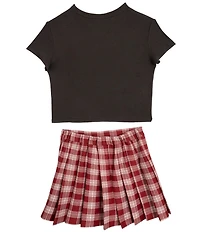 Rare Editions Big Girls Short-Sleeve Solid Free Bird T-Shirt & Plaid Skirt Set