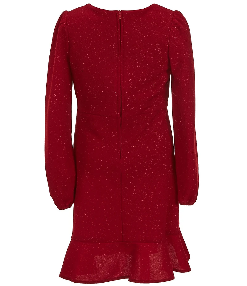 Rare Editions Big Girls Long Sleeve Glitter-Knit Faux-Wrap Dress