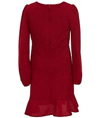 Rare Editions Big Girls Long Sleeve Glitter-Knit Faux-Wrap Dress