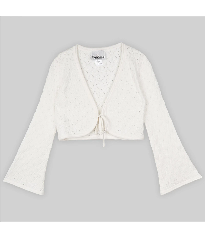 Rare Editions Big Girls Crochet Front Tie Cardigan