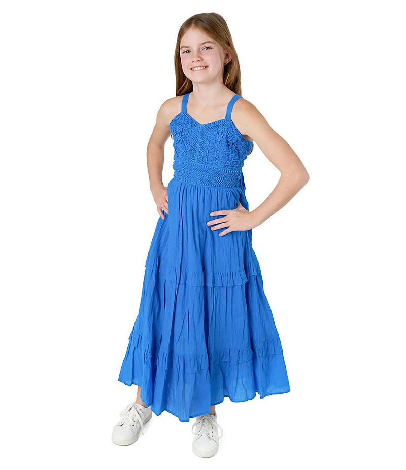 Rare Editions Big Girls Crocheted-Bodice/Ruffle-Tier Long Skirted Dress