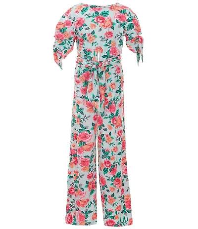 Rare Editions Big Girls Floral 3/4-Sleeve Rib-Knit Jumpsuit