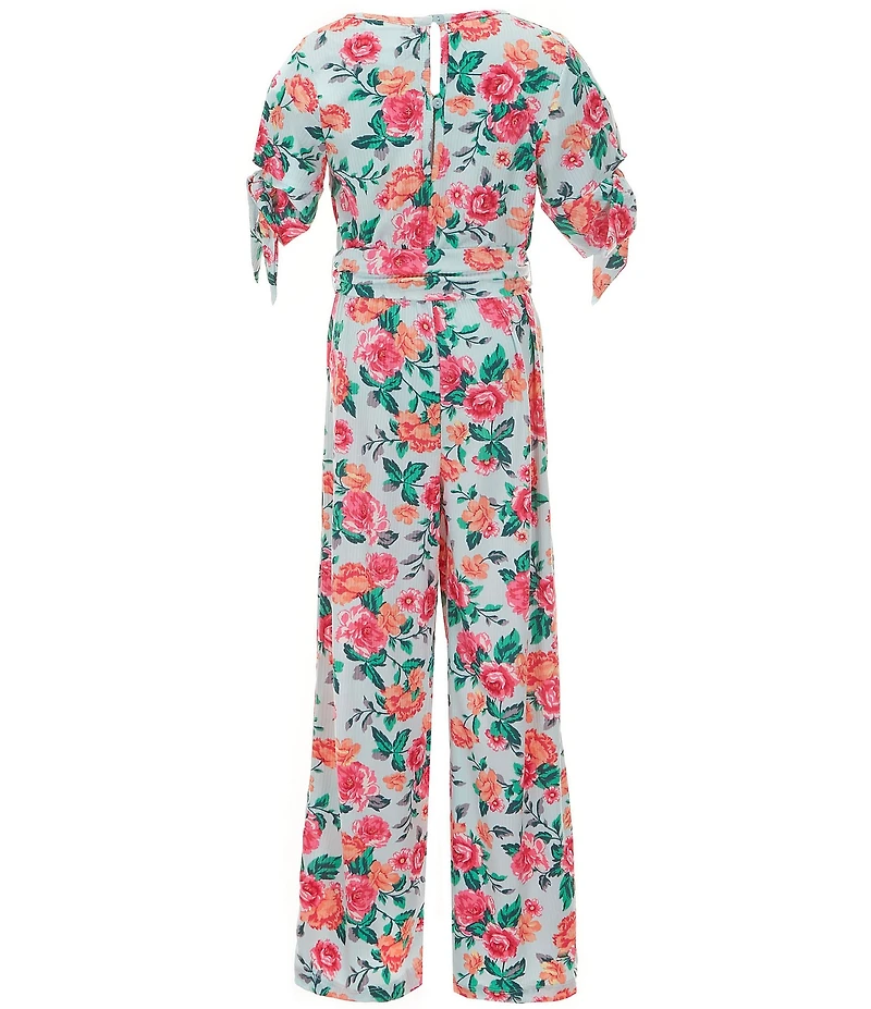 Rare Editions Big Girls Floral 3/4-Sleeve Rib-Knit Jumpsuit