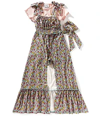 Rare Editions Big Girls Floral-Printed Skirted Romper & Solid Short-Sleeve T-Shirt Set