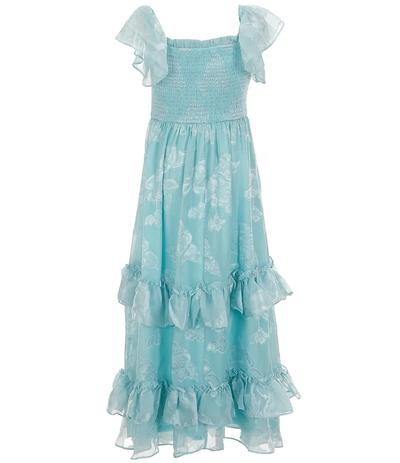 Rare Editions Big Girls Flutter-Sleeve Burnout Chiffon Tiered Long Dress