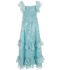 Rare Editions Big Girls Flutter-Sleeve Burnout Chiffon Tiered Long Dress