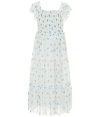 Rare Editions Big Girls Flutter-Sleeve Butterfly-Printed Power Mesh Long Dress