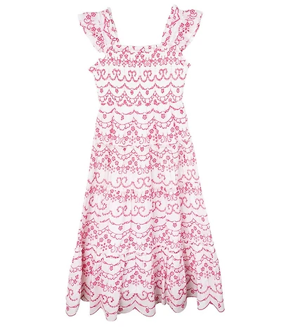 Rare Editions Big Girls Flutter-Sleeve Eyelet-Embroidered Patterned Midi Dress