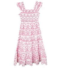 Rare Editions Big Girls Flutter-Sleeve Eyelet-Embroidered Patterned Midi Dress