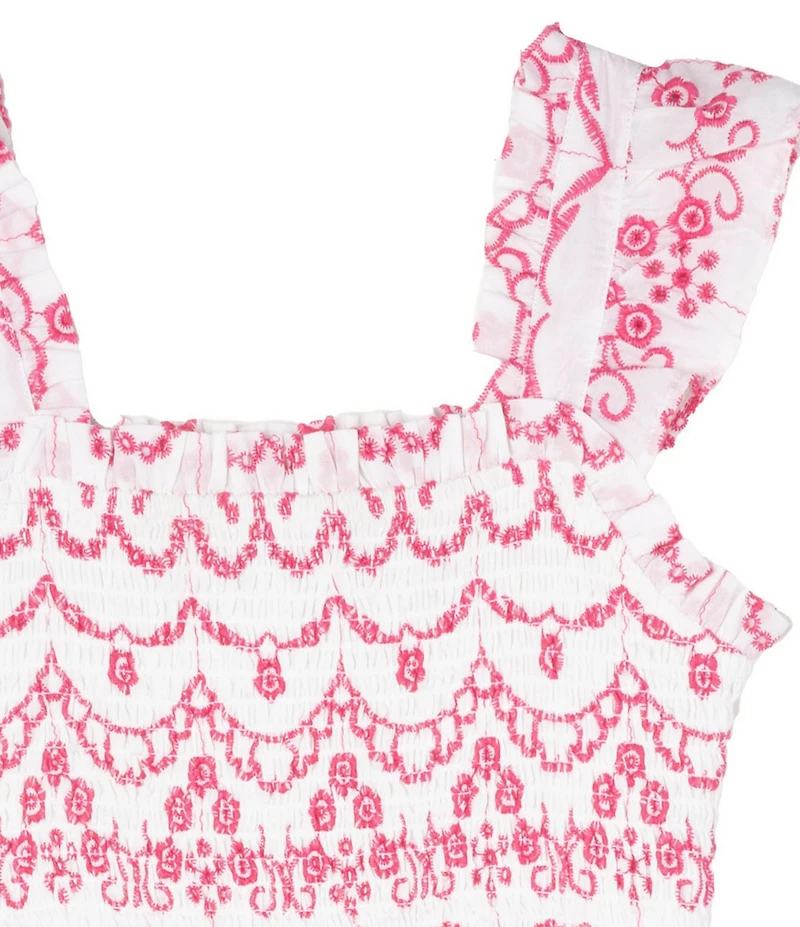 Rare Editions Big Girls Flutter-Sleeve Eyelet-Embroidered Patterned Midi Dress